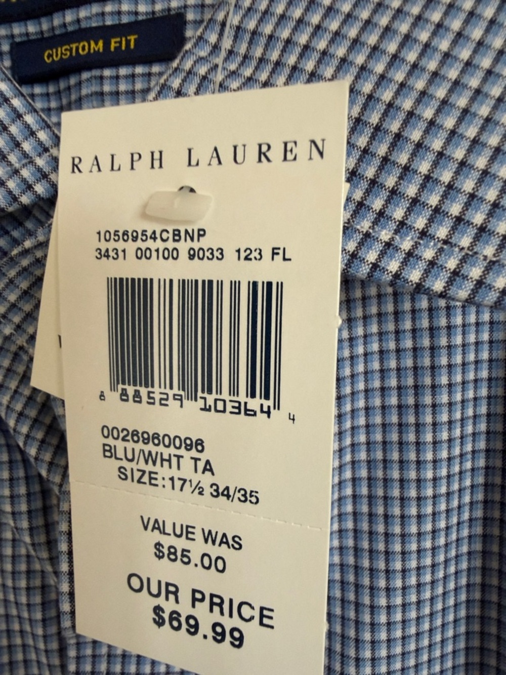NWT Polo by Ralph Lauren men's Blue Micro-Check 17 1/2 Dress Shirt - Picture 3 of 10